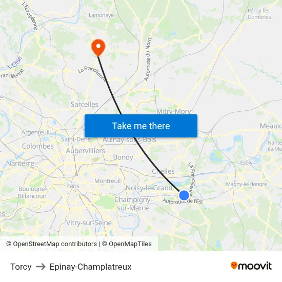 Torcy to Epinay-Champlatreux map