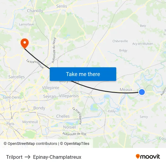 Trilport to Epinay-Champlatreux map