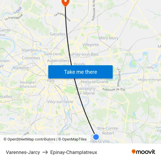 Varennes-Jarcy to Epinay-Champlatreux map