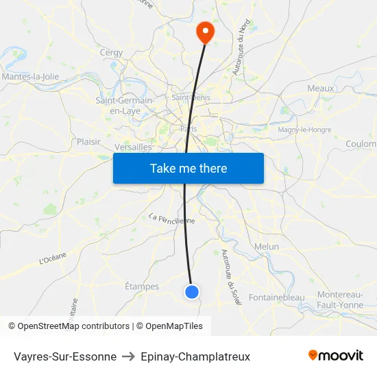Vayres-Sur-Essonne to Epinay-Champlatreux map