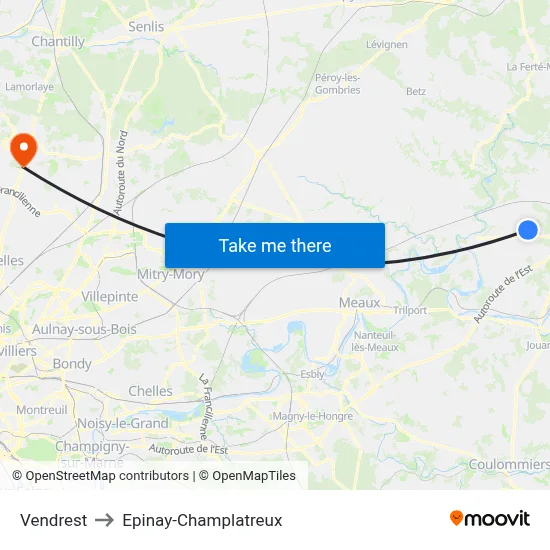 Vendrest to Epinay-Champlatreux map