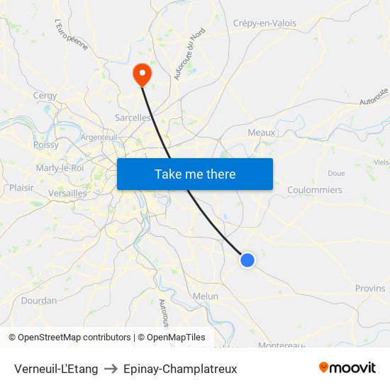 Verneuil-L'Etang to Epinay-Champlatreux map