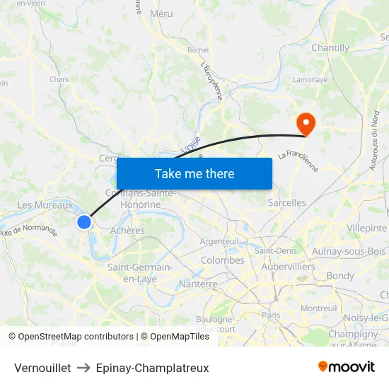 Vernouillet to Epinay-Champlatreux map