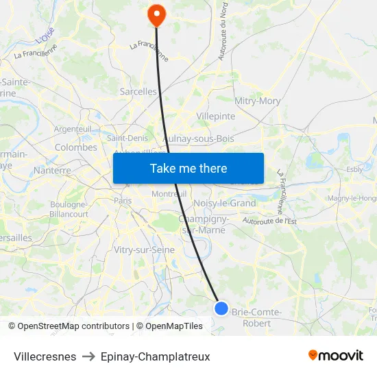 Villecresnes to Epinay-Champlatreux map
