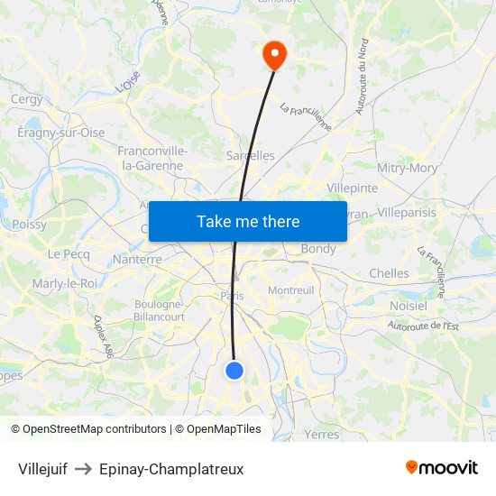 Villejuif to Epinay-Champlatreux map