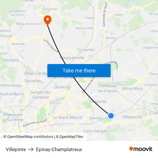 Villepinte to Epinay-Champlatreux map