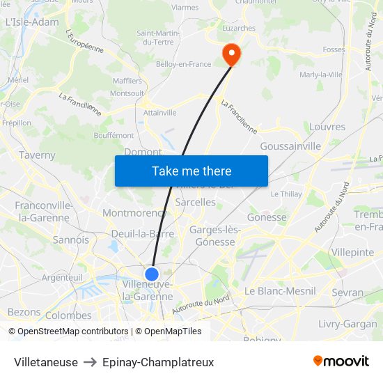 Villetaneuse to Epinay-Champlatreux map