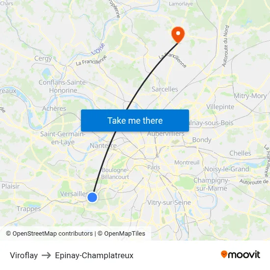 Viroflay to Epinay-Champlatreux map