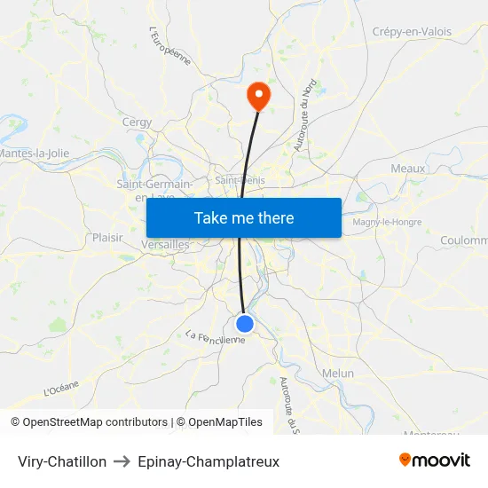 Viry-Chatillon to Epinay-Champlatreux map