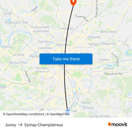 Juvisy to Epinay-Champlatreux map