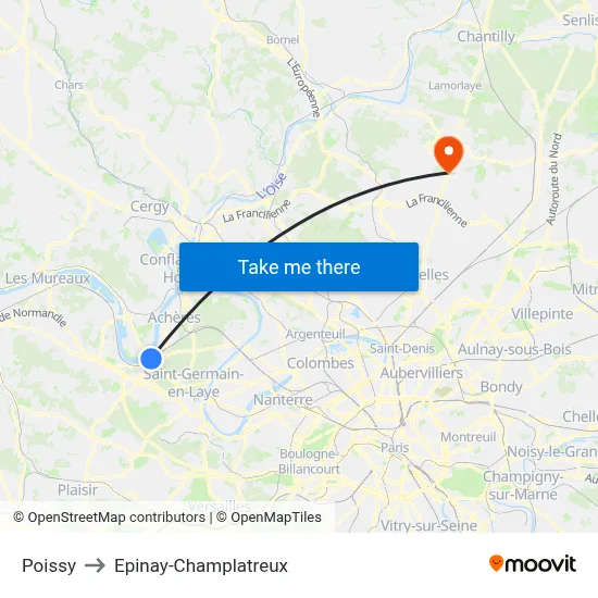 Poissy to Epinay-Champlatreux map