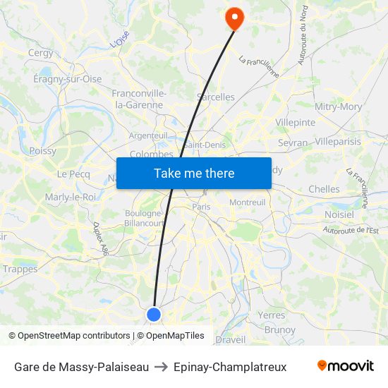 Gare de Massy-Palaiseau to Epinay-Champlatreux map