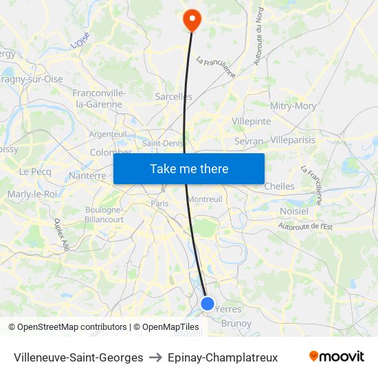 Villeneuve-Saint-Georges to Epinay-Champlatreux map