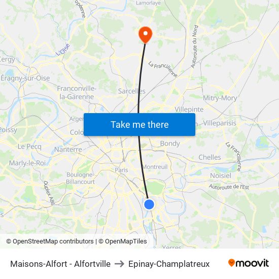 Maisons-Alfort - Alfortville to Epinay-Champlatreux map