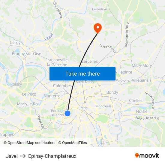 Javel to Epinay-Champlatreux map