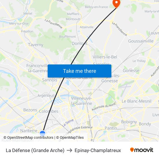 La Défense (Grande Arche) to Epinay-Champlatreux map
