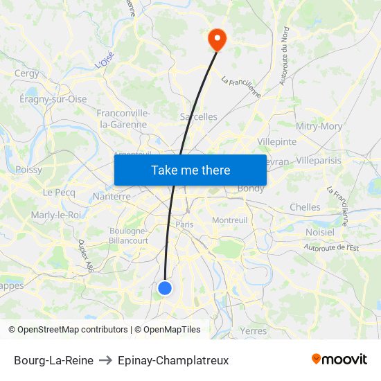 Bourg-La-Reine to Epinay-Champlatreux map