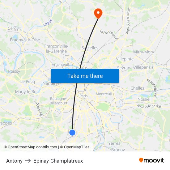 Antony to Epinay-Champlatreux map