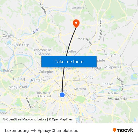 Luxembourg to Epinay-Champlatreux map