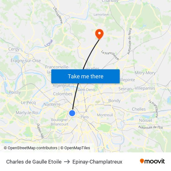 Charles de Gaulle Etoile to Epinay-Champlatreux map