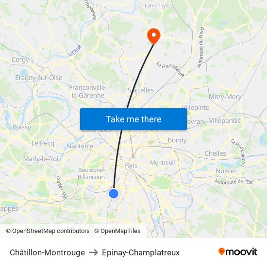 Châtillon-Montrouge to Epinay-Champlatreux map