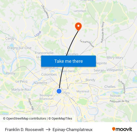 Franklin D. Roosevelt to Epinay-Champlatreux map