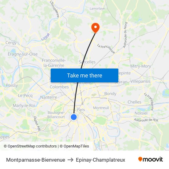 Montparnasse-Bienvenue to Epinay-Champlatreux map