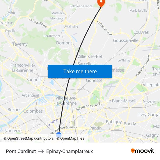 Pont Cardinet to Epinay-Champlatreux map