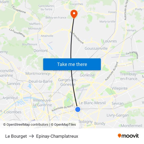 Le Bourget to Epinay-Champlatreux map