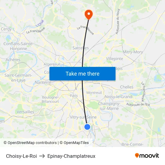 Choisy-Le-Roi to Epinay-Champlatreux map