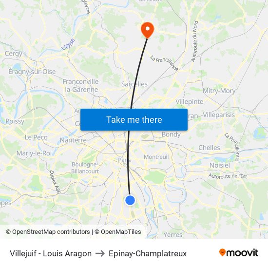 Villejuif - Louis Aragon to Epinay-Champlatreux map