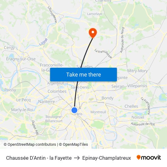 Chaussée D'Antin - la Fayette to Epinay-Champlatreux map