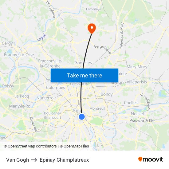 Van Gogh to Epinay-Champlatreux map