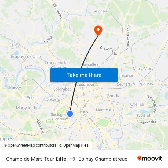 Champ de Mars Tour Eiffel to Epinay-Champlatreux map
