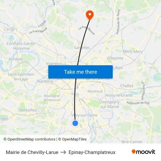 Mairie de Chevilly-Larue to Epinay-Champlatreux map