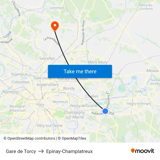 Gare de Torcy to Epinay-Champlatreux map
