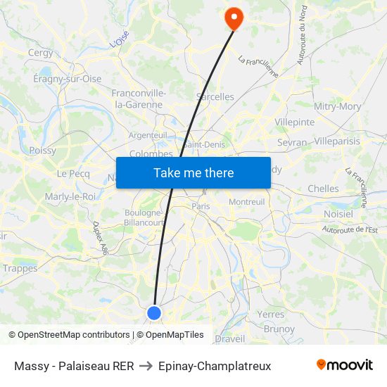 Massy - Palaiseau RER to Epinay-Champlatreux map