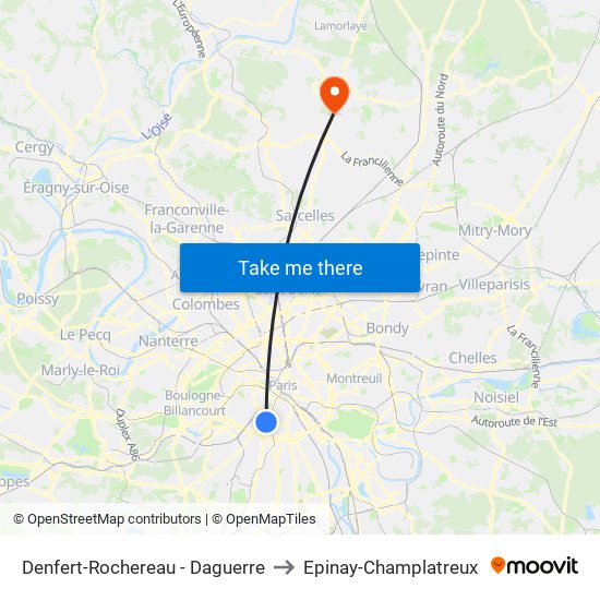 Denfert-Rochereau - Daguerre to Epinay-Champlatreux map