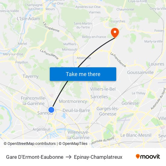 Gare D'Ermont-Eaubonne to Epinay-Champlatreux map