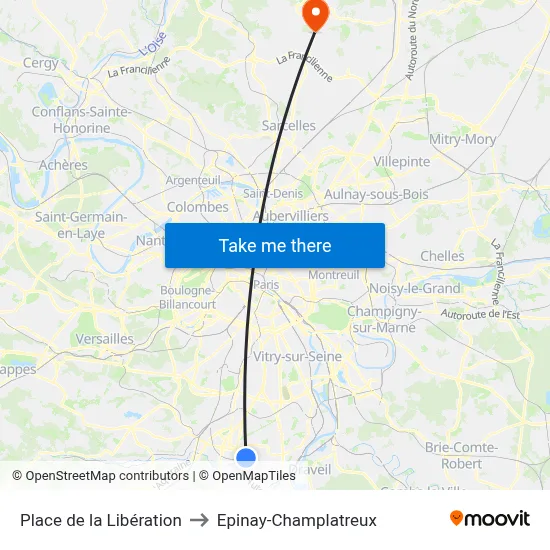 Place de la Libération to Epinay-Champlatreux map