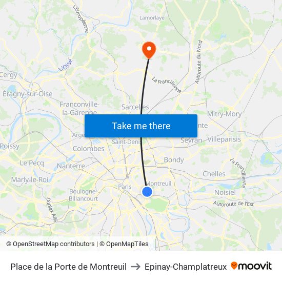Place de la Porte de Montreuil to Epinay-Champlatreux map