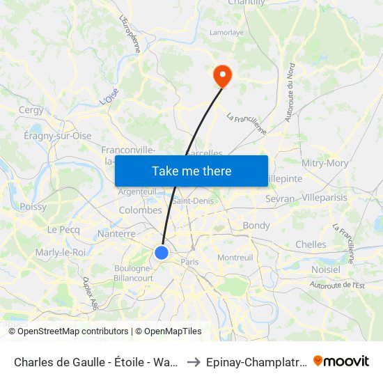 Charles de Gaulle - Étoile - Wagram to Epinay-Champlatreux map