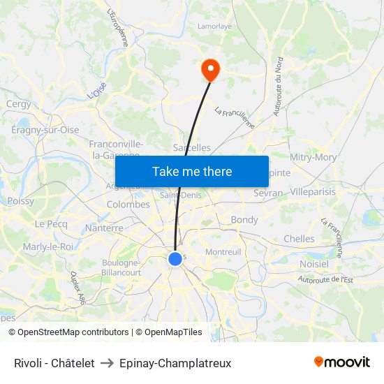 Rivoli - Châtelet to Epinay-Champlatreux map