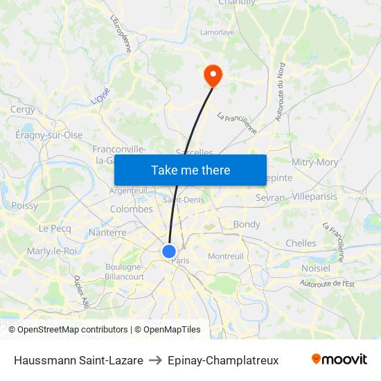 Haussmann Saint-Lazare to Epinay-Champlatreux map