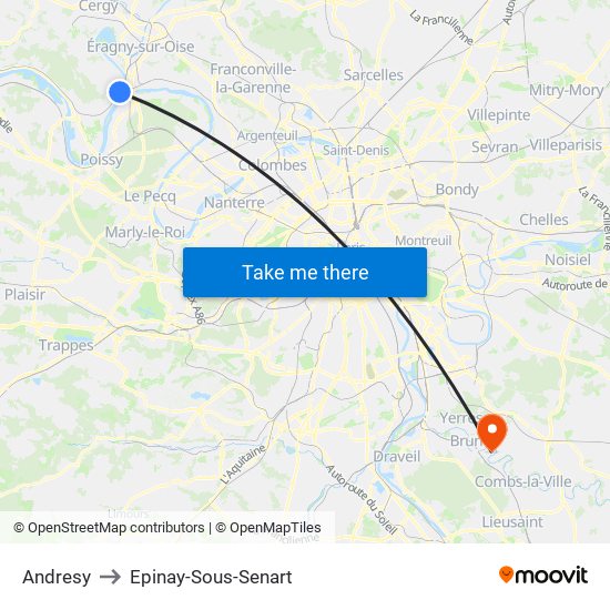 Andresy to Epinay-Sous-Senart map