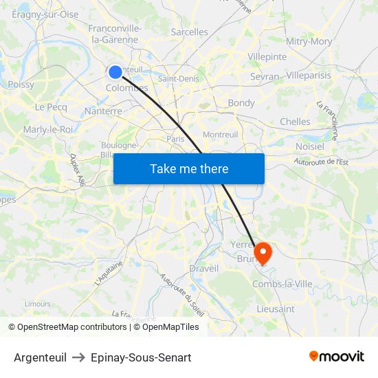 Argenteuil to Epinay-Sous-Senart map