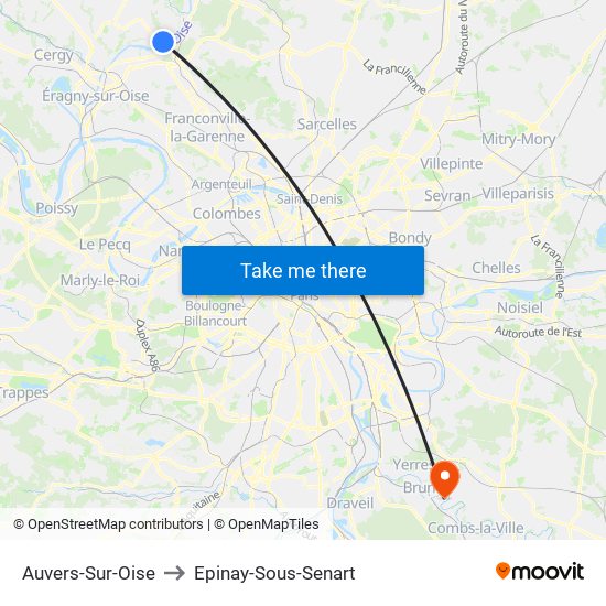 Auvers-Sur-Oise to Epinay-Sous-Senart map