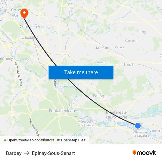 Barbey to Epinay-Sous-Senart map