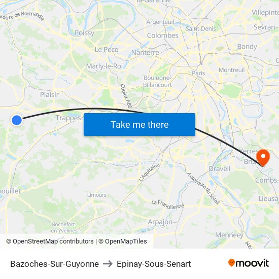 Bazoches-Sur-Guyonne to Epinay-Sous-Senart map