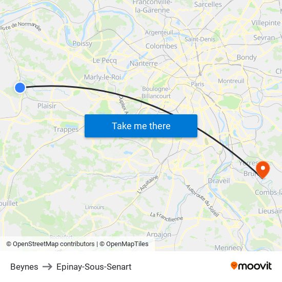 Beynes to Epinay-Sous-Senart map